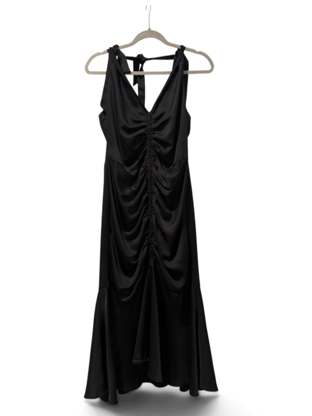 Lucy Paris Black Ruched V-Neck Maxi Dress